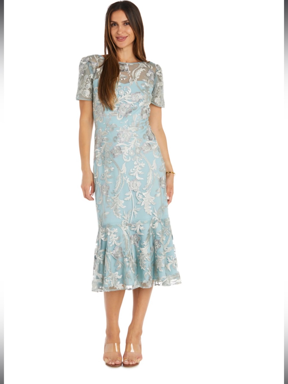 R&M Richards Embroidered Tea Length Flounce Dress size 6